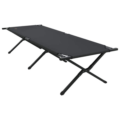 Zijaanzicht van het opvouwbare vidaXL campingbed in zwart Oxford stof.