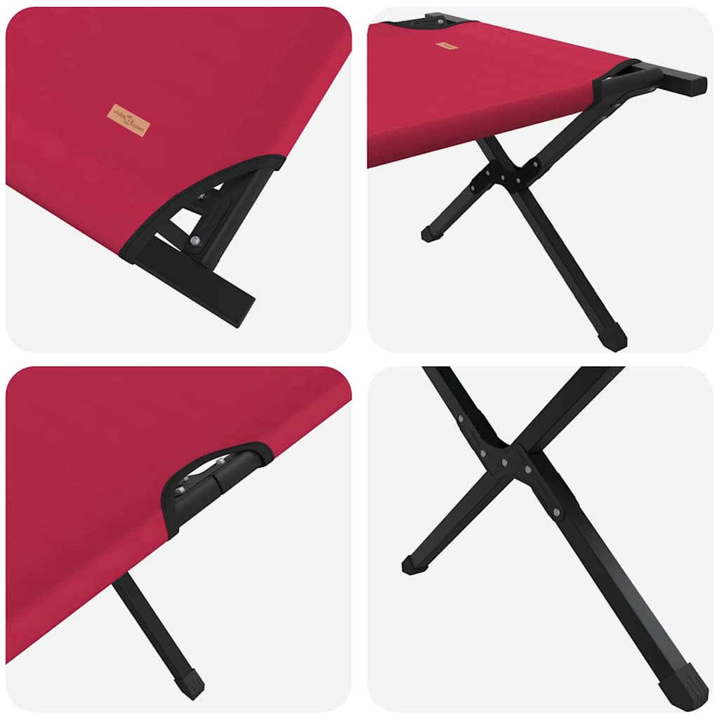 Detail van het vidaXL opvouwbaar campingbed in rood, met stevig zwart stalen frame en opvouwmechanisme.