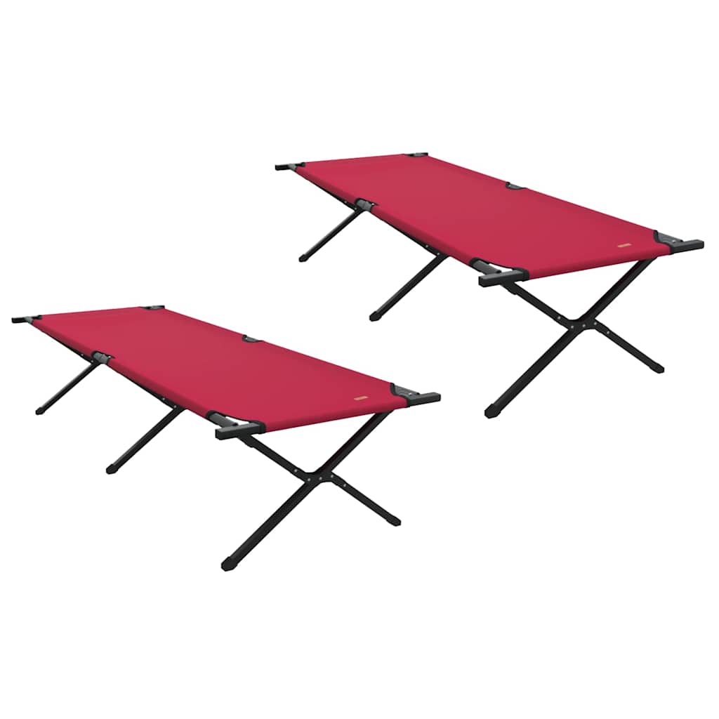 Detail van het vidaXL opvouwbaar campingbed in rood, zijaanzicht met stevig stalen frame.