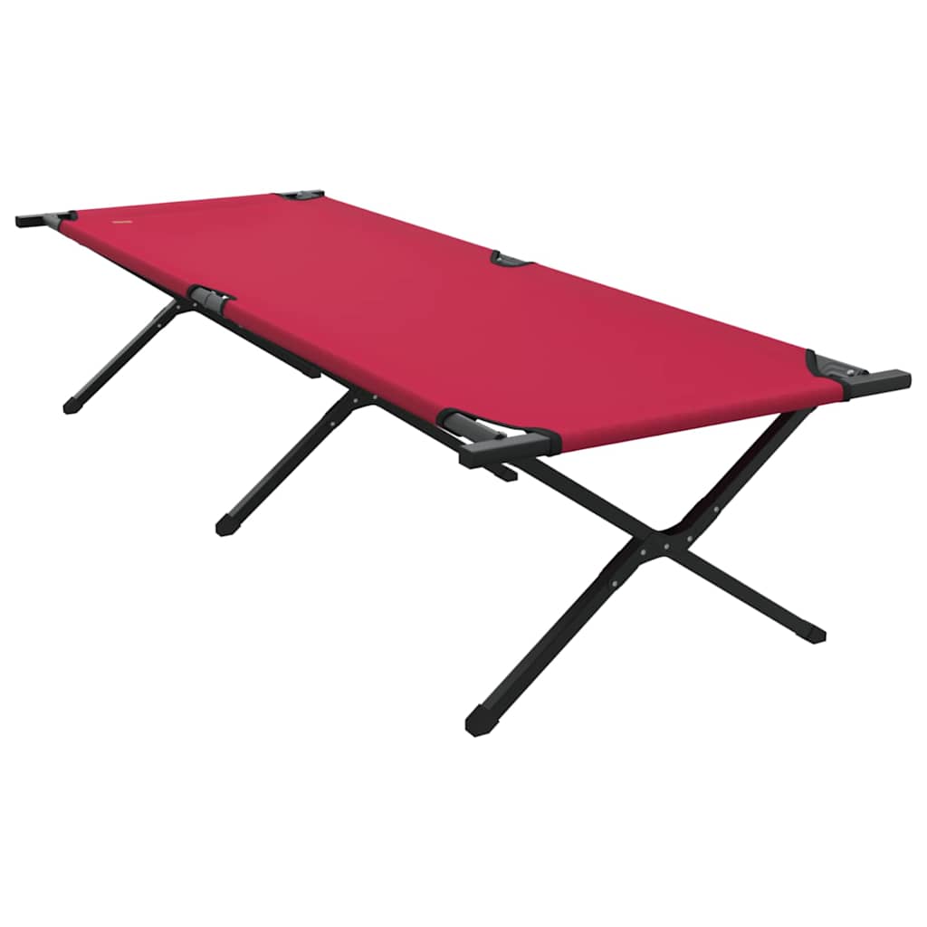 Zijaanzicht van het vidaXL opvouwbare campingbed in rood, met stevig stalen frame.