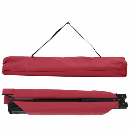 Opgevouwen vidaXL campingbed in rood met draagband voor eenvoudig transport.