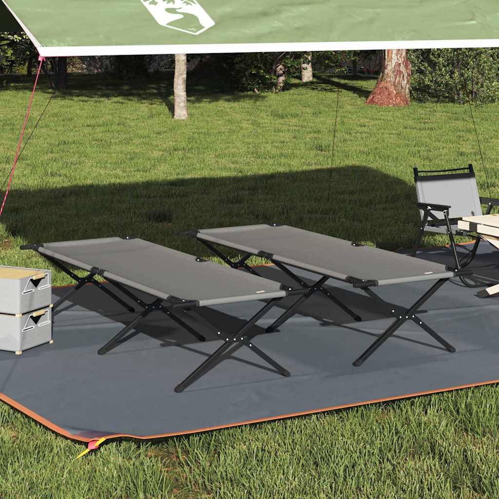 Opvouwbare vidaXL campingbedden in grijs, geplaatst onder een tent op gras.
