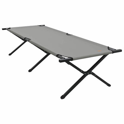 Detail van het grijze vidaXL opvouwbare campingbed met een stevig stalen frame.