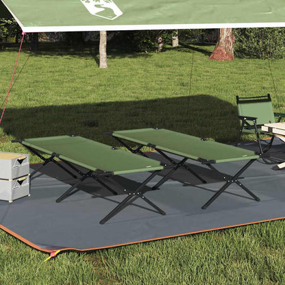 Opvouwbaar vidaXL camping bed in groen, geplaatst onder een tentdoek op gras.