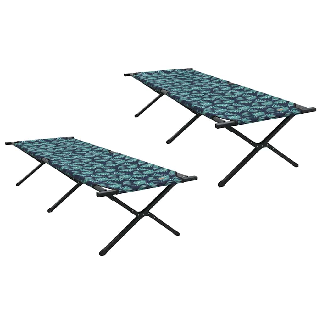 Detail van het opvouwbare camping bed van vidaXL met een groen bladmotief.