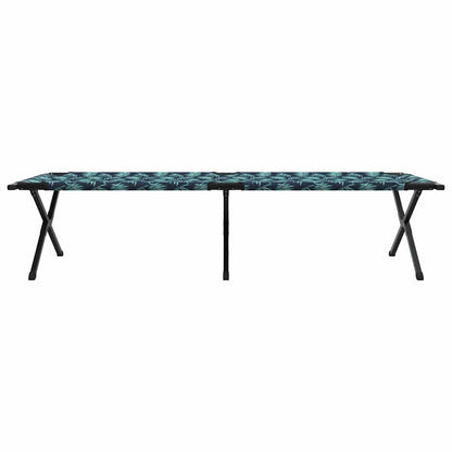 Zijaanzicht van het vidaXL opvouwbare camping bed met groen-blauw bladpatroon.