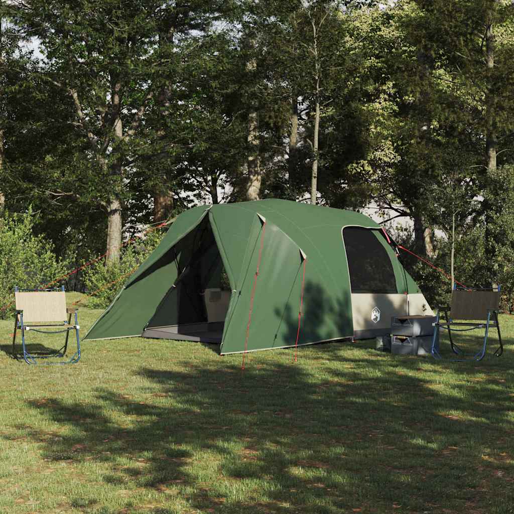 vidaXL Dome Tent 4-Person in groen, waterdicht en ruim, opgesteld in de natuur.