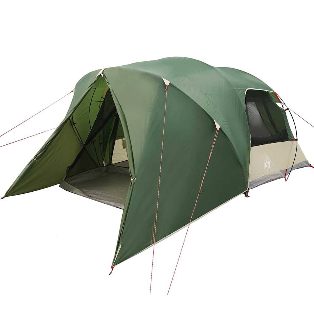 Detail van de vidaXL 4-Persoons Dome Tent in groen, met open ingangen en stevige constructie.
