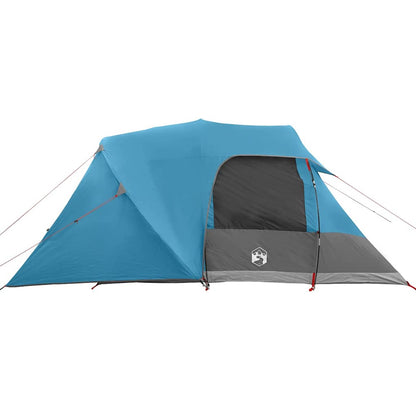 Zijaanzicht van de vidaXL Dome Tent 4-Person in blauw met grijze details.