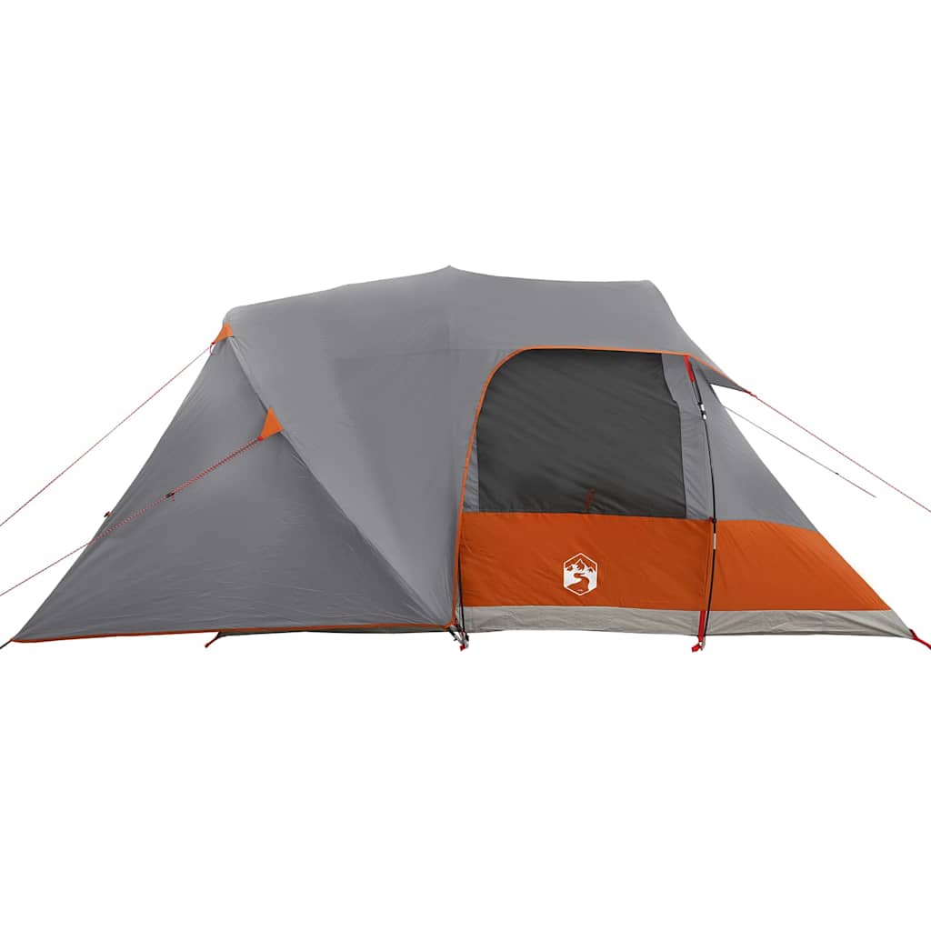 Zijaanzicht van de vidaXL Dome Tent voor 4 personen in grijs en oranje.