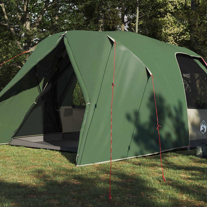 Detail van de vidaXL Dome Tent in groen, zijaanzicht met open ingangen en waterdichte stof.
