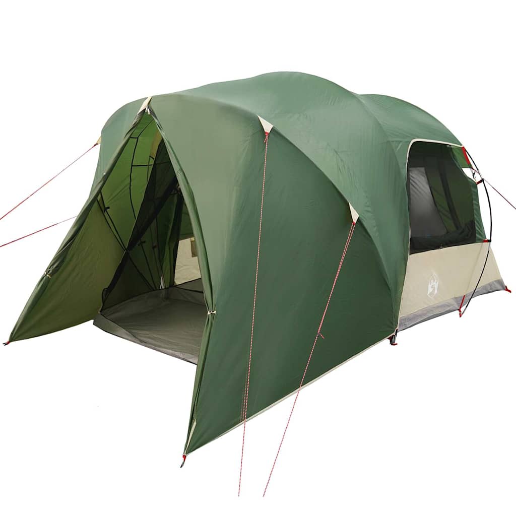 Detail van de vidaXL 6-Person Dome Tent in groen, zijaanzicht met open ingang.
