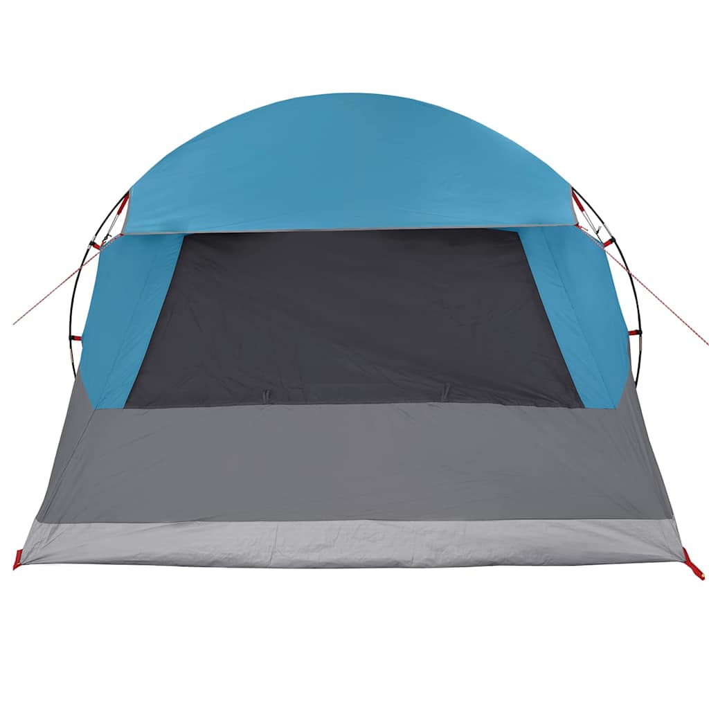 Detail van de vidaXL 6-persoons tent met blauw en grijs tentdoek, vooraanzicht.