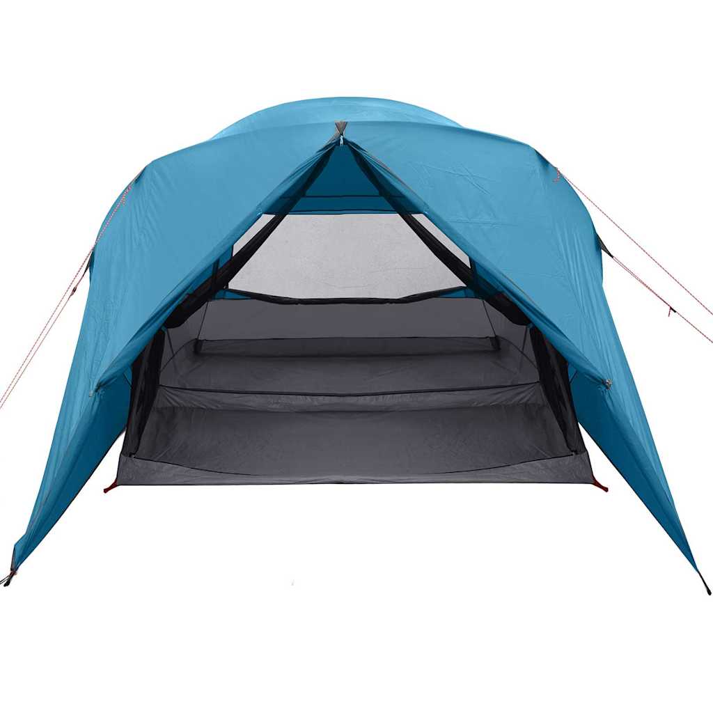 Zijaanzicht van de vidaXL Dome Tent 6-Persoons in blauw met open ingang.
