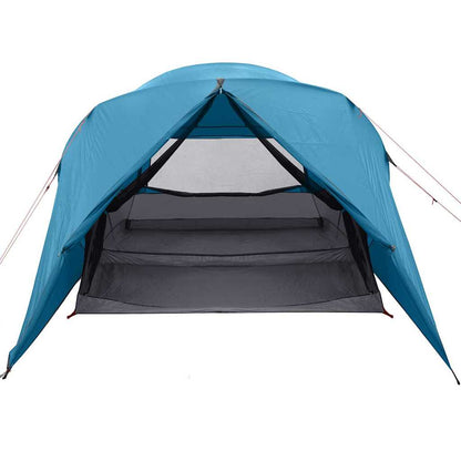 Zijaanzicht van de vidaXL Dome Tent 6-Persoons in blauw met open ingang.