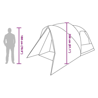 Zijaanzicht van de vidaXL 6-persoons dome tent met afmetingen en hoogte-informatie.