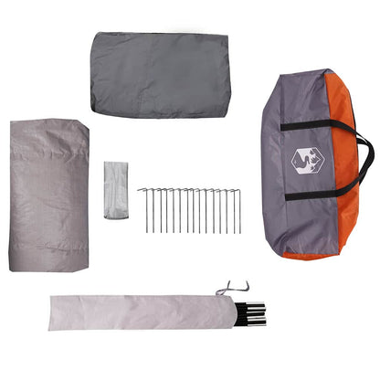 Detail van de grijze en oranje tentaccessoires, inclusief stokken en haringen van vidaXL.