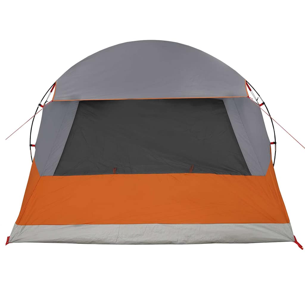 Detail van de vidaXL Dome Tent met grijs en oranje doek en grote ingang.