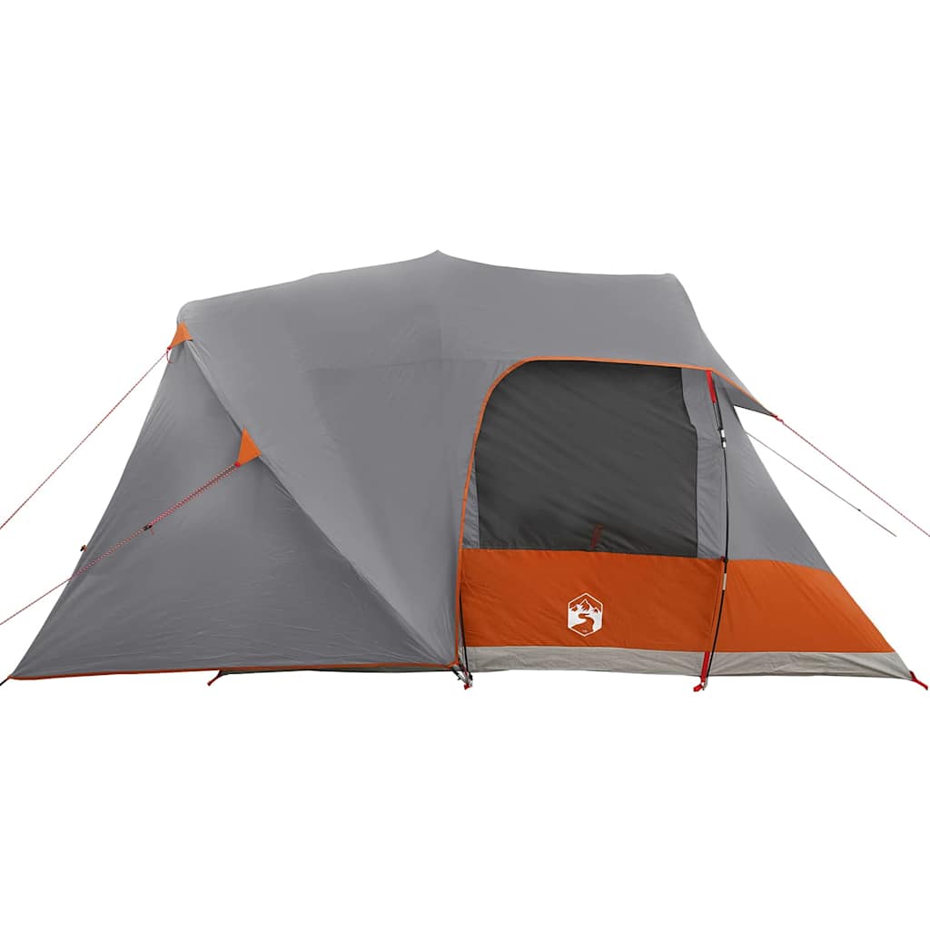 Detail van de grijze vidaXL Dome Tent met oranje accenten en E-poort aan de zijkant.