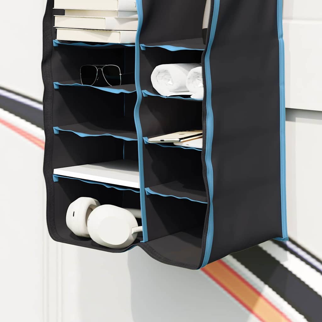Detail van de vidaXL Hangende Tent Organizer met tien vakken en opbergaccessoires.