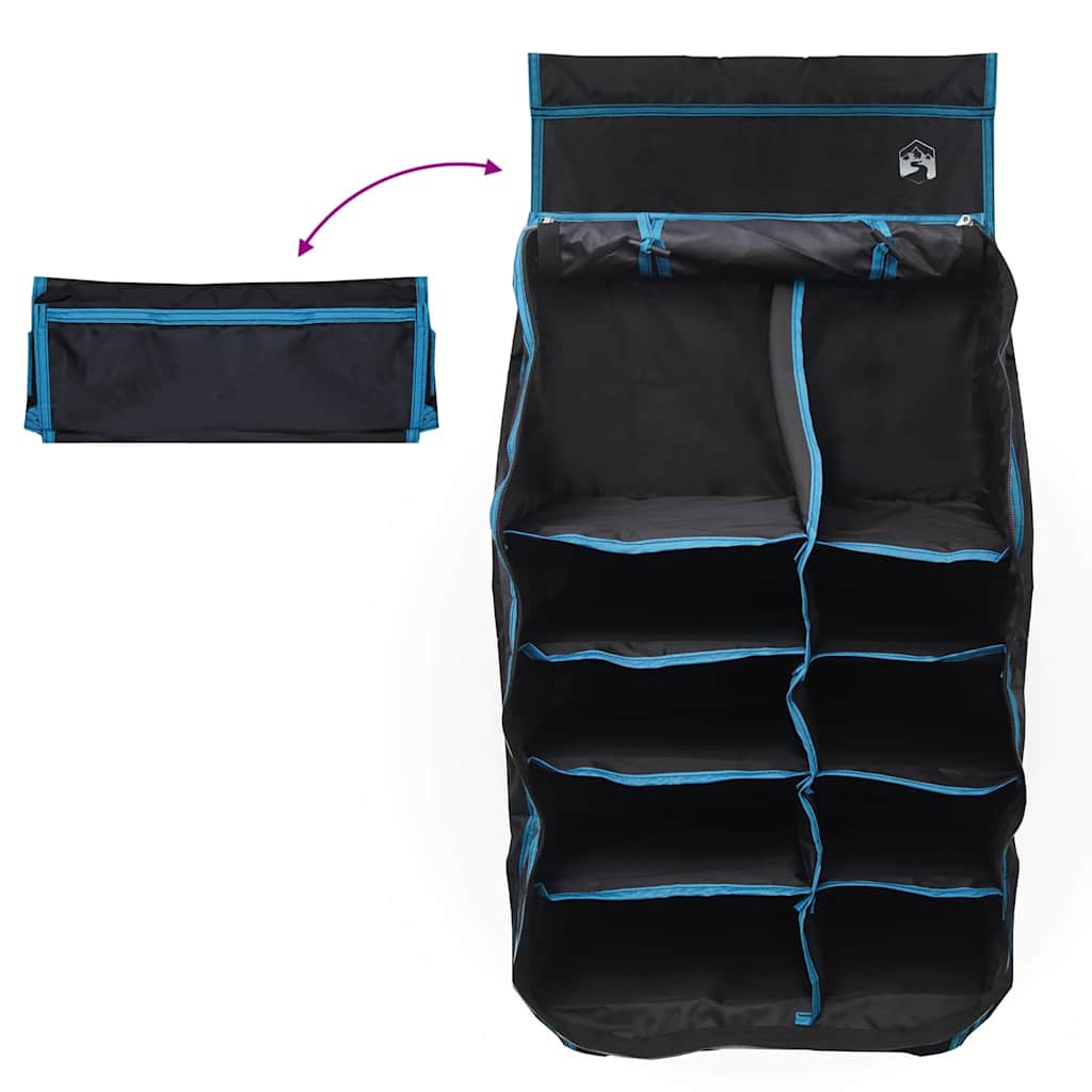 Detail van de vidaXL Hangende Tent Organizer met tien vakken en opvouwbare bovenkant.