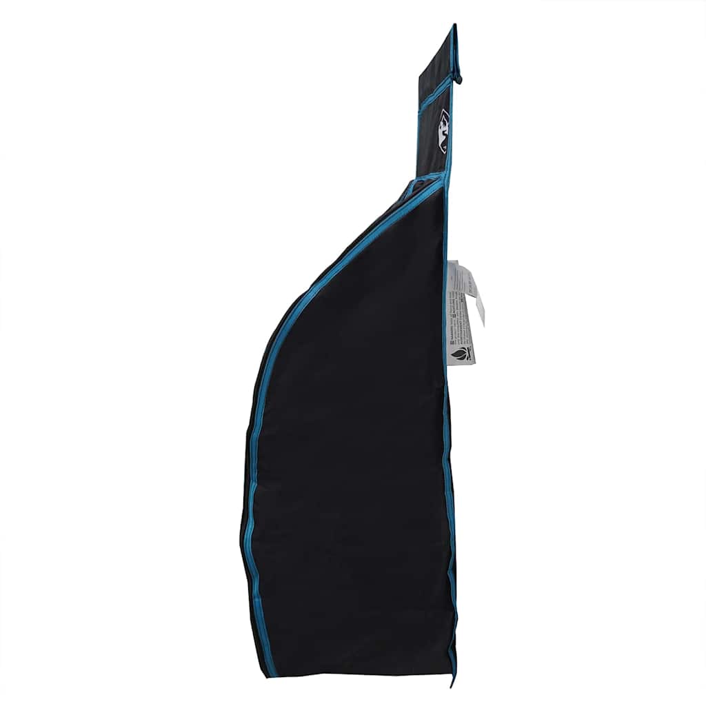 Zijaanzicht van de vidaXL Hangende Tent Organizer met zwarte stof en blauwe randen.