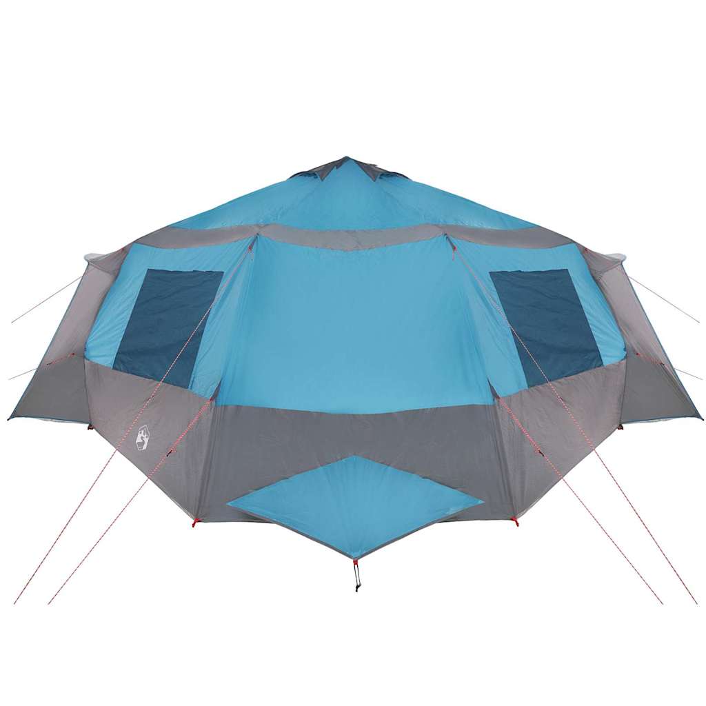 Detail van de vidaXL Cabin Tent in blauw en grijs, met zijvensters en een ruime bovenkant.