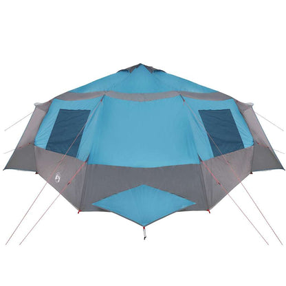 Detail van de vidaXL Cabin Tent in blauw en grijs, met zijvensters en een ruime bovenkant.