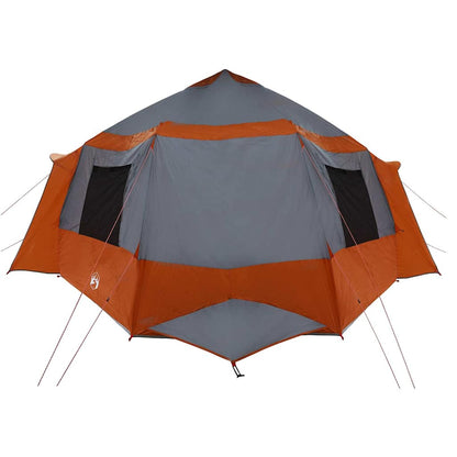 Detail van de grijs-oranje vidaXL Cabin Tent met openingen voor ventilatie.