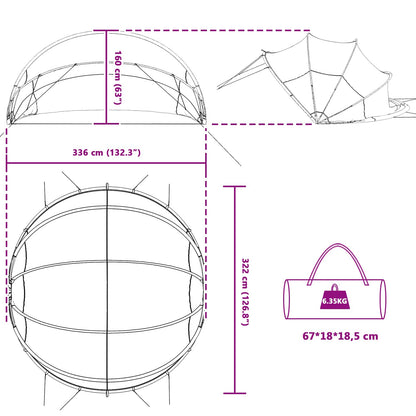 Detail van de vidaXL Pooldome met afmetingen en draagtas in blauw.