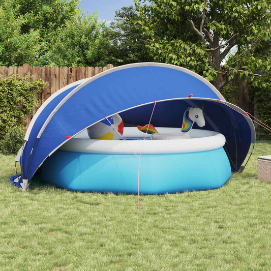 Pooldome vidaXL Groen 405 x 405 x 192 cm, opvouwbare tent boven een zwembad.