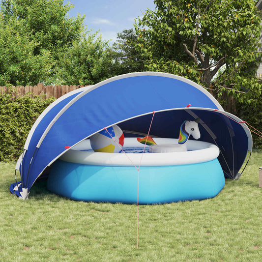 vidaXL Pooldome in groen, geplaatst boven een opblaasbaar zwembad met speelgoed.