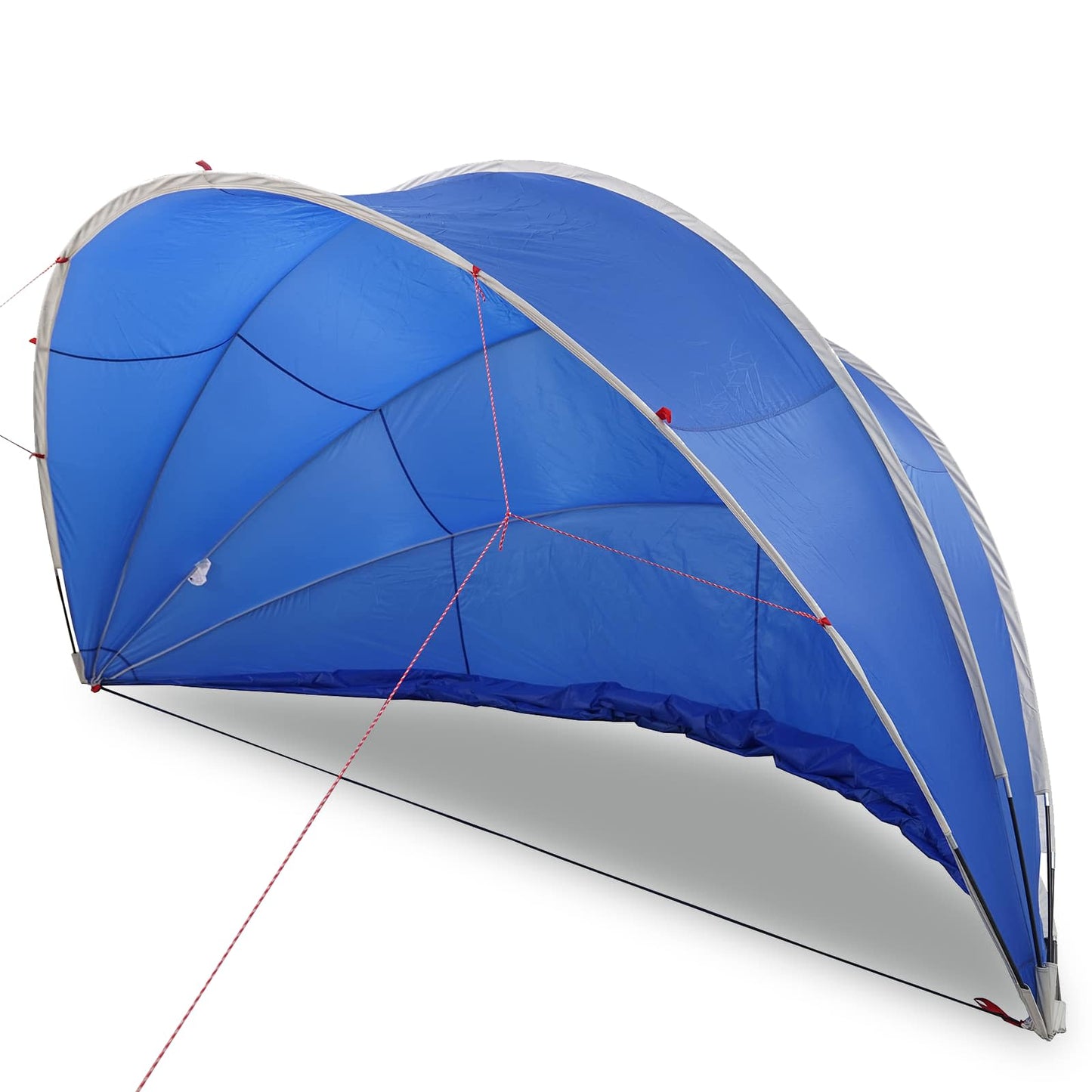 Detail van de vidaXL Pooldome in blauw, met een gebogen ontwerp en bevestigingslijnen.