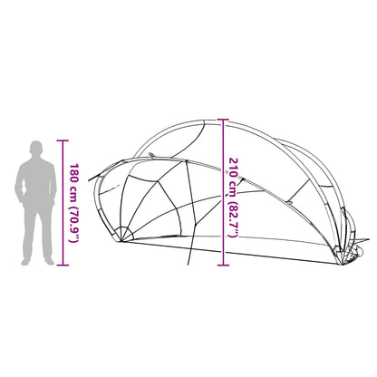 Zijaanzicht van de vidaXL Pooldome met afmetingen en structuurdetails.