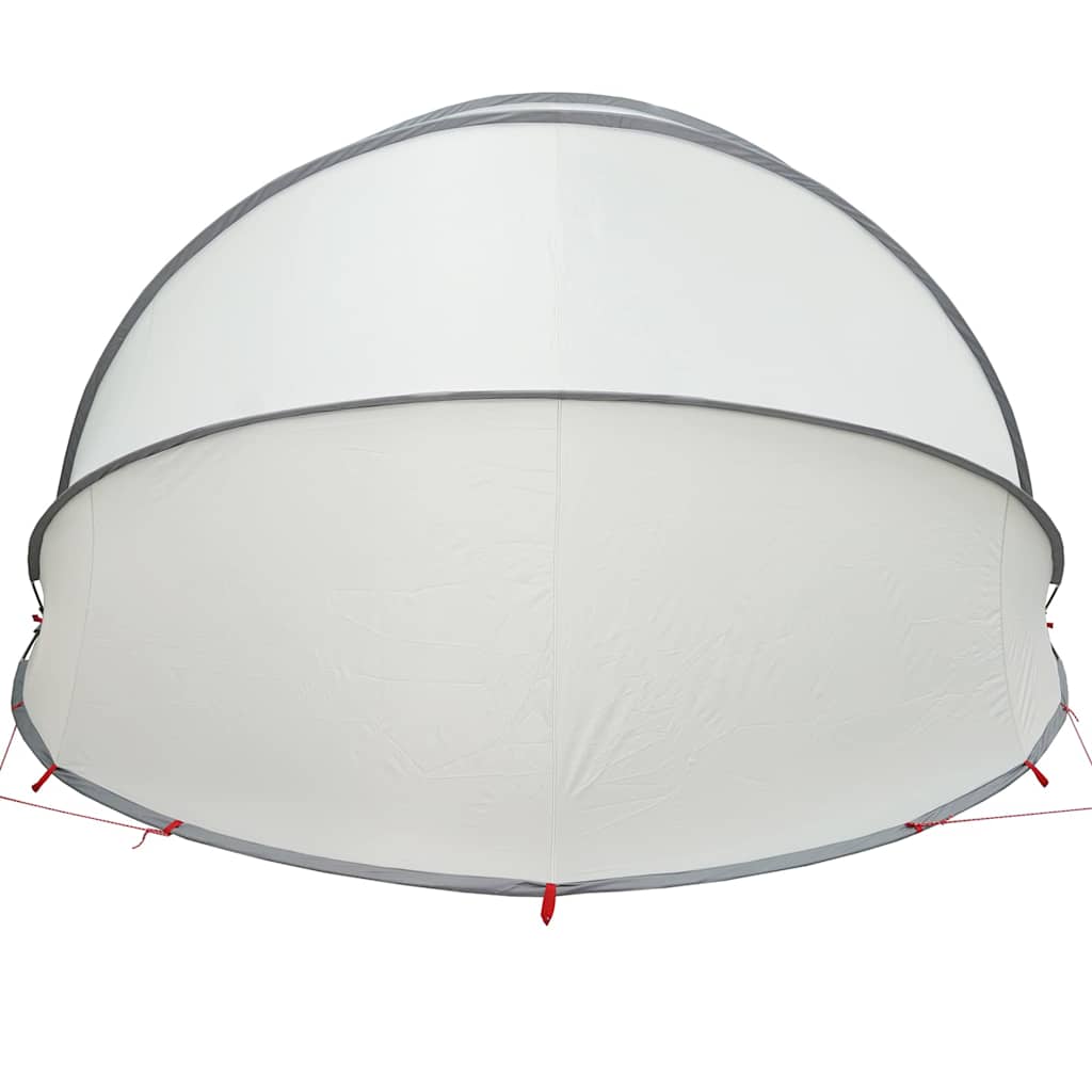 Detail van de vidaXL Pooldome in grijs met oranje accenten, zijaanzicht van de koepel.