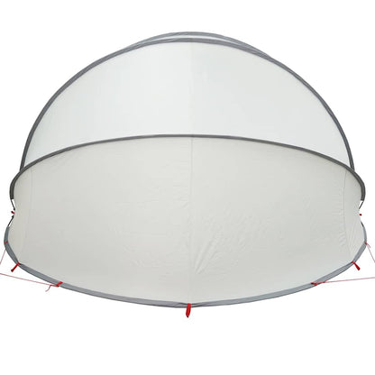Detail van de vidaXL Pooldome in grijs met oranje accenten, zijaanzicht van de koepel.