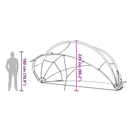 Zijaanzicht van de vidaXL Pooldome met afmetingen en opbouwdetails.