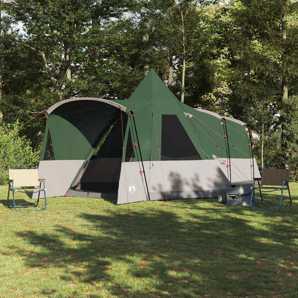 VidaXL Teepee Tent 8-Persoon in groen, waterbestendig met ruime ingang en stevige constructie.