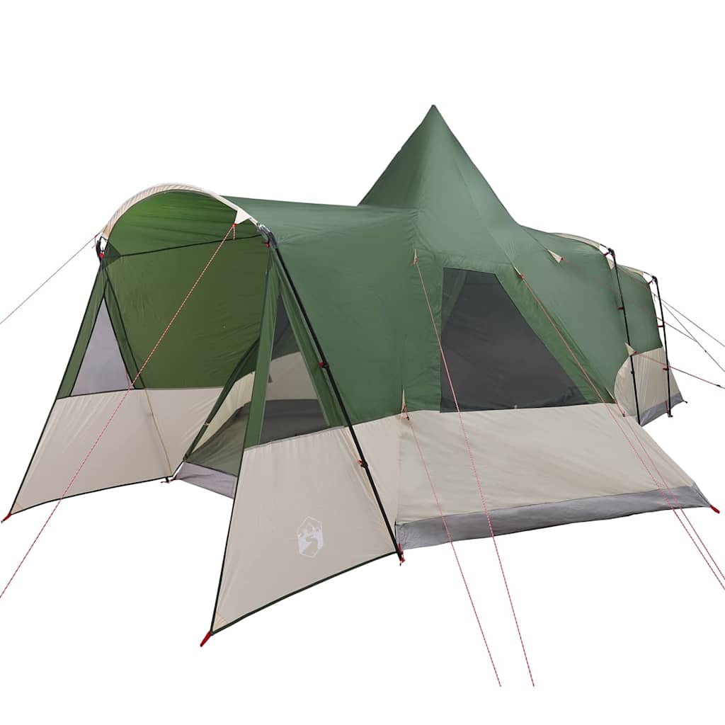 Zijaanzicht van de vidaXL Teepee Tent in groen met open ingang en tentdak.