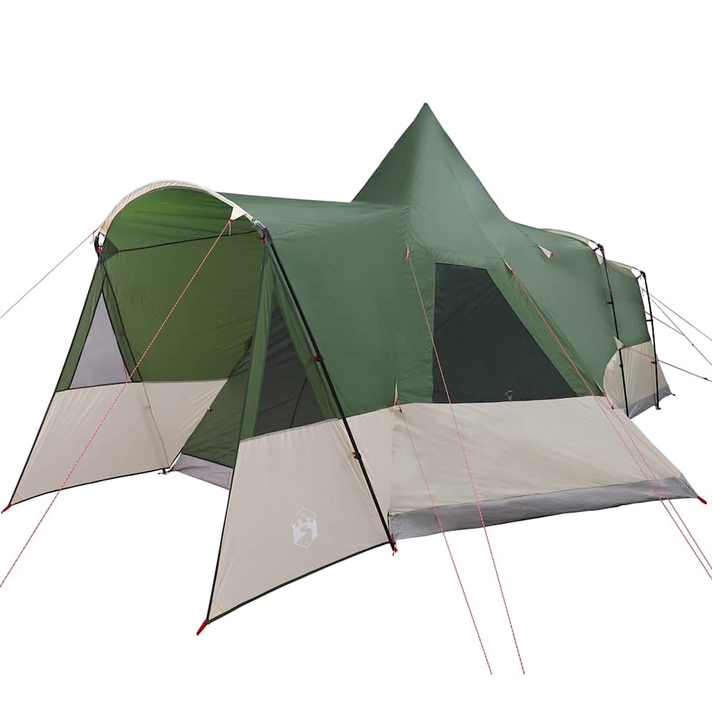 Detail van de vidaXL Teepee Tent in groen, met een opvallende puntdak en ruime ingangen.