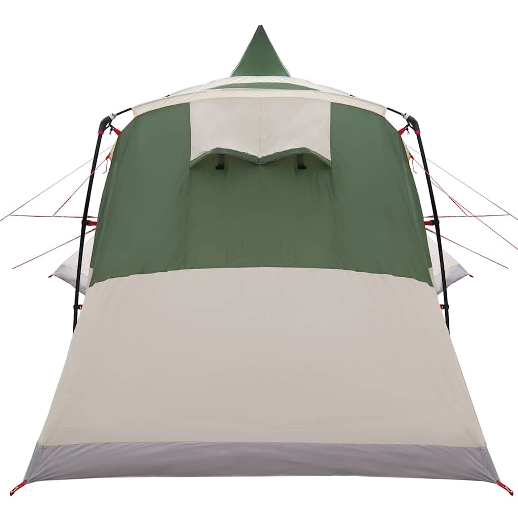 Detail van de achterkant van de vidaXL Teepee Tent in groen met dubbele ventilatieopeningen.