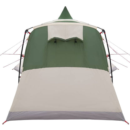 Detail van de achterkant van de vidaXL Teepee Tent in groen met dubbele ventilatieopeningen.