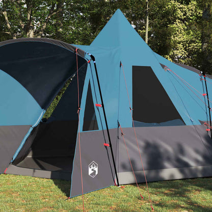 Detail van de blauwe vidaXL Teepee Tent met zijaanzicht en ingangen.