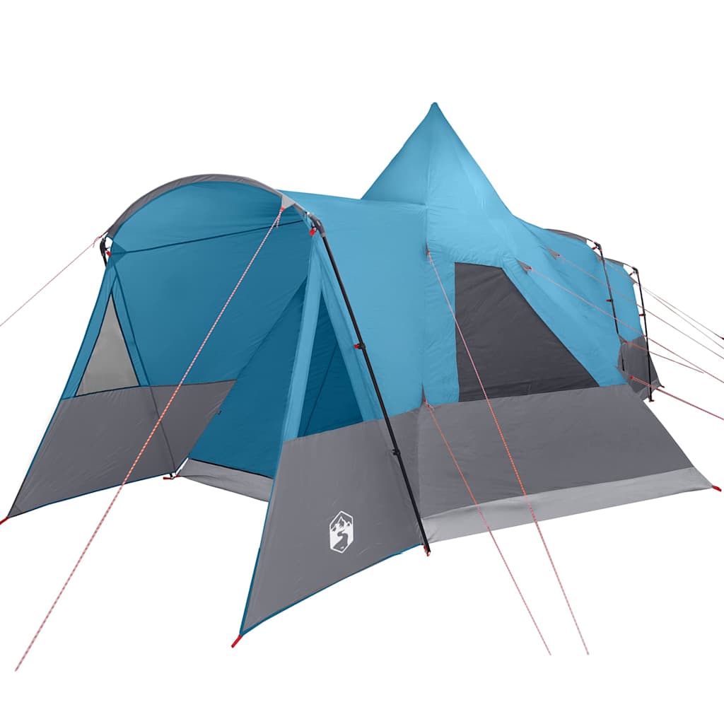 Zijaanzicht van de blauwe vidaXL Teepee Tent met ingangen en ventilatieroosters.