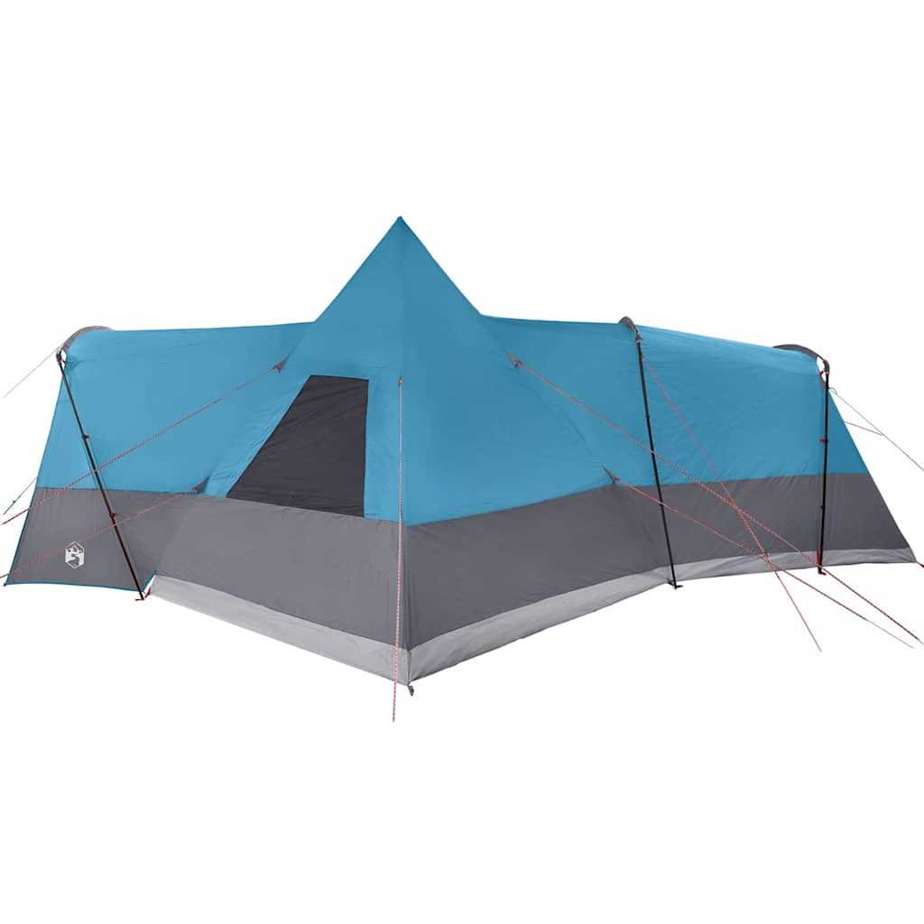 Zijaanzicht van de vidaXL Teepee Tent in blauw met grijze accenten en ingangen.