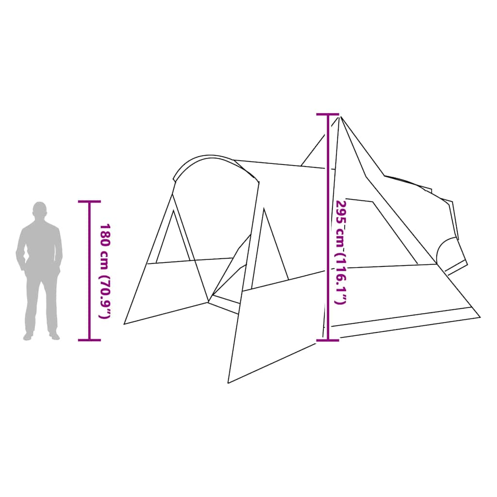 Detail van de vidaXL Teepee Tent met afmetingen en zijaanzicht van de tent.