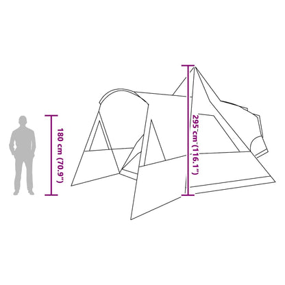 Detail van de vidaXL Teepee Tent met afmetingen en zijaanzicht van de tent.