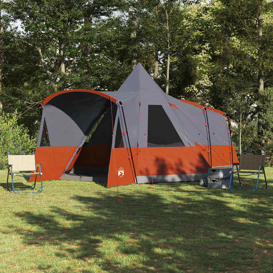 vidaXL Teepee Tent voor 8 personen in grijs en oranje, ruim ontwerp met ventilatie in natuurlijke omgeving.