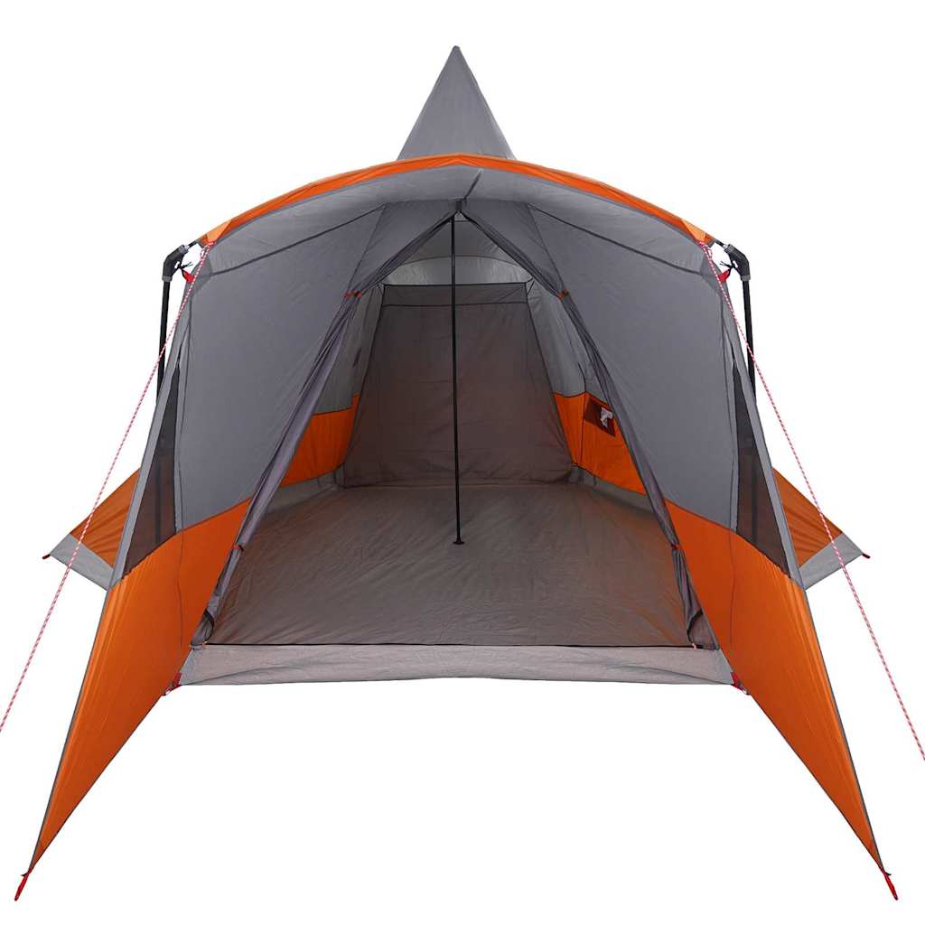 Zijaanzicht van de vidaXL Teepee Tent in grijs en oranje, met ruime binnenruimte.
