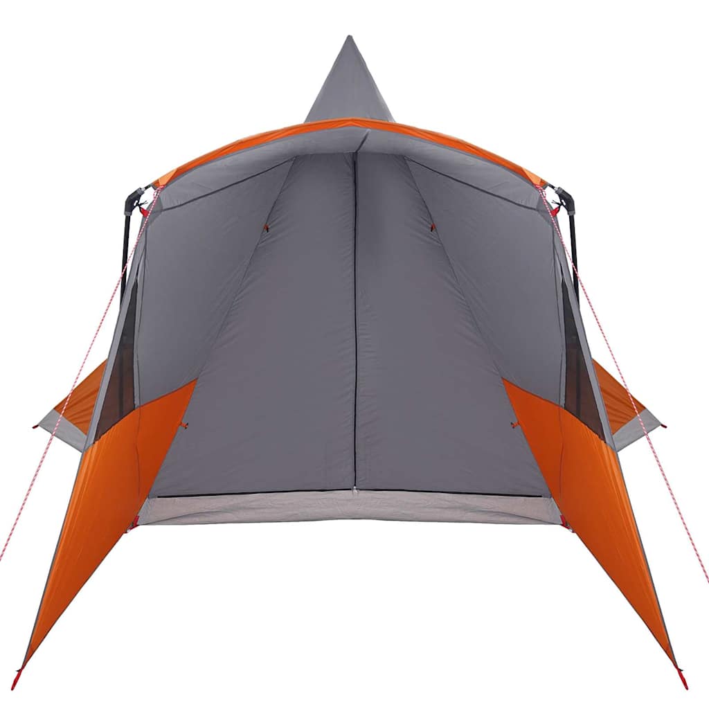 Zijaanzicht van de vidaXL Teepee Tent in grijs en oranje met een scherpe punt.